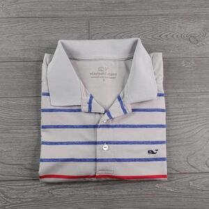 Vineyard Vines Performance Polo Golf Shirt Men's Small White Striped Whale Logo